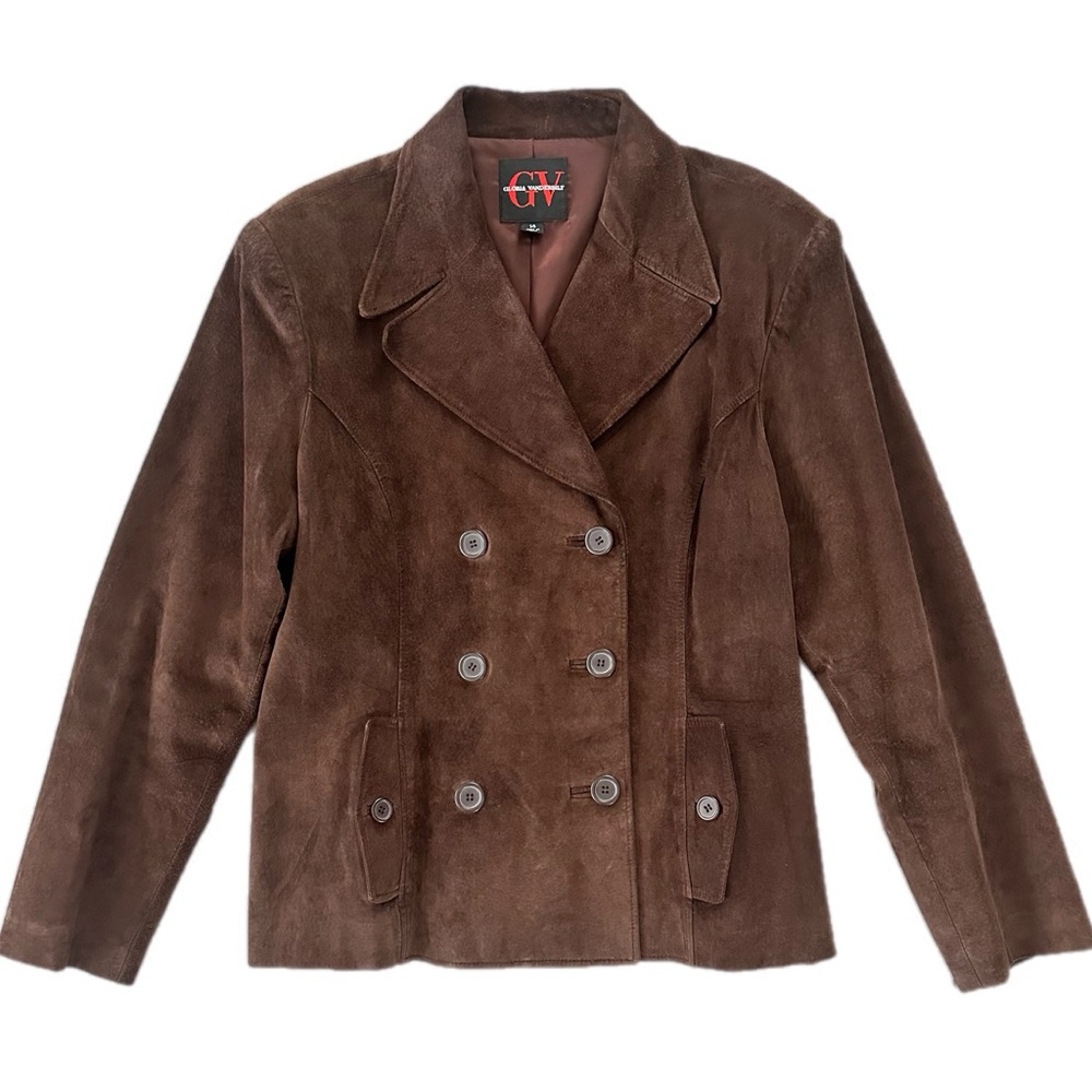 Y2K Vintage Gloria Vanderbilt Brown Genuine suede leather double-breasted jacket